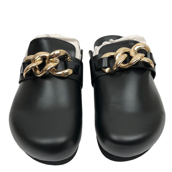 NEW Alohas Fireplace Chain Link Black Leather Clogs Mules Slide Sandals 35 US 5 - Picture 3 of 9
